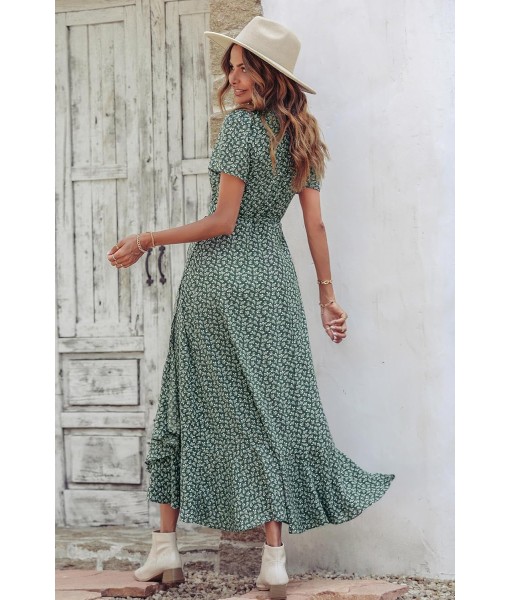 PRETTYGARDEN Women's Summer Maxi Dress Casual Wrap Floral Boho Short Sleeve V Neck Split Ruffle Beach Long Dresses