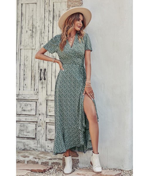PRETTYGARDEN Women's Summer Maxi Dress Casual Wrap Floral Boho Short Sleeve V Neck Split Ruffle Beach Long Dresses