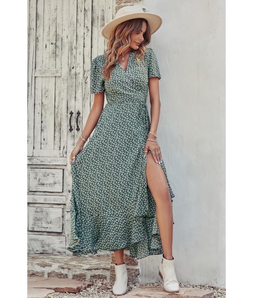 PRETTYGARDEN Women's Summer Maxi Dress Casual Wrap Floral Boho Short Sleeve V Neck Split Ruffle Beach Long Dresses