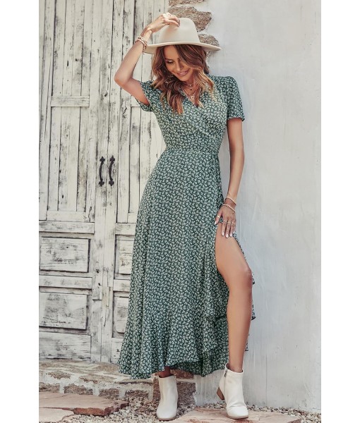 PRETTYGARDEN Women's Summer Maxi Dress Casual Wrap Floral Boho Short Sleeve V Neck Split Ruffle Beach Long Dresses