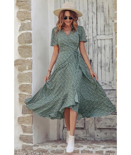 PRETTYGARDEN Women's Summer Maxi Dress Casual Wrap Floral Boho Short Sleeve V Neck Split Ruffle Beach Long Dresses