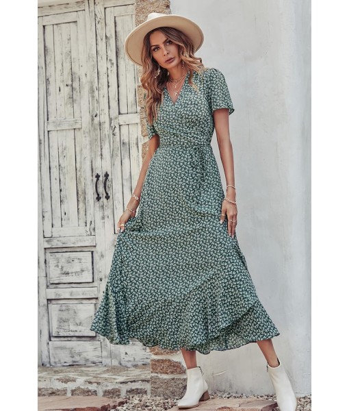 PRETTYGARDEN Women's Summer Maxi Dress Casual Wrap Floral Boho Short Sleeve V Neck Split Ruffle Beach Long Dresses