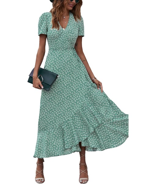 PRETTYGARDEN Women's Summer Maxi Dress Casual Wrap Floral Boho Short Sleeve V Neck Split Ruffle Beach Long Dresses