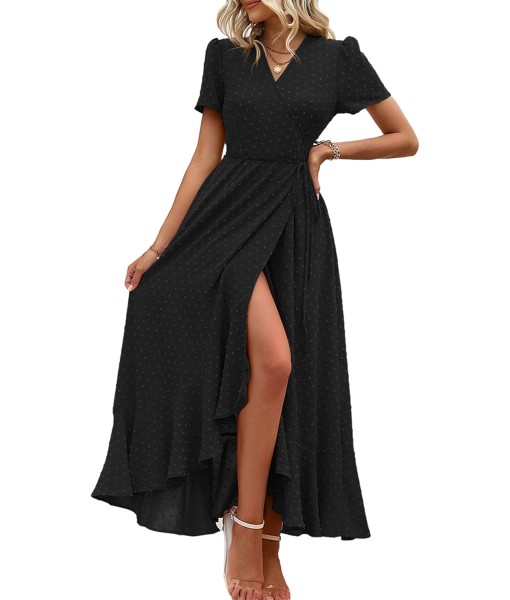 PRETTYGARDEN Women's Summer Maxi Dress Casual Wrap Floral Boho Short Sleeve V Neck Split Ruffle Beach Long Dresses