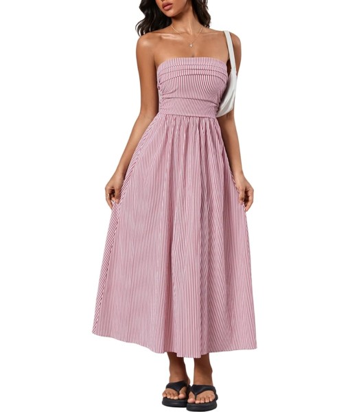 Milumia Women's Striped Strapless Maxi Dress Summer Flared Tube Top Long Dresses with Pocket
