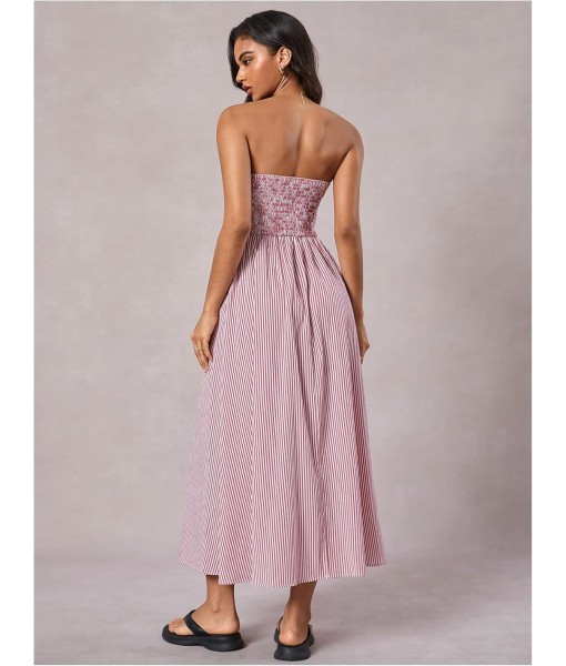 Milumia Women's Striped Strapless Maxi Dress Summer Flared Tube Top Long Dresses with Pocket