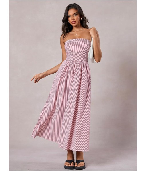Milumia Women's Striped Strapless Maxi Dress Summer Flared Tube Top Long Dresses with Pocket