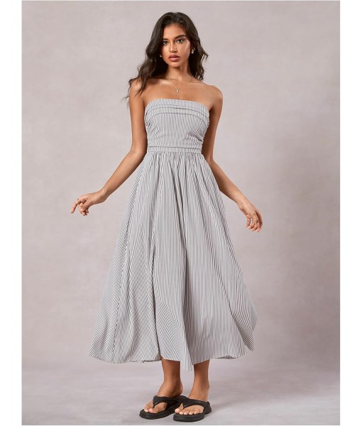 Milumia Women's Striped Strapless Maxi Dress Summer Flared Tube Top Long Dresses with Pocket