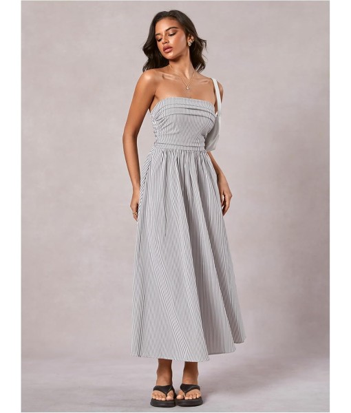 Milumia Women's Striped Strapless Maxi Dress Summer Flared Tube Top Long Dresses with Pocket