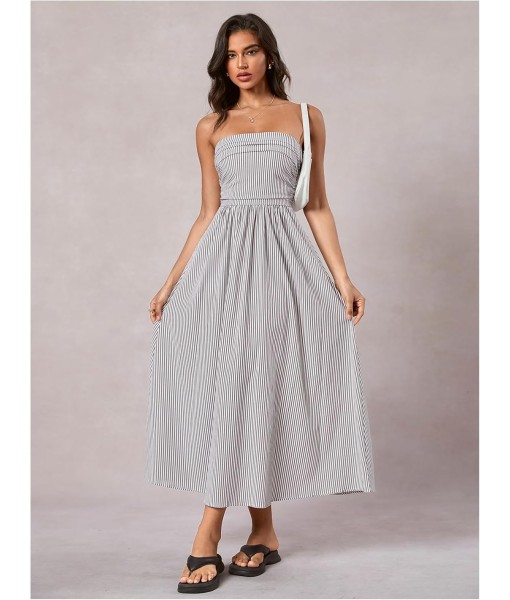 Milumia Women's Striped Strapless Maxi Dress Summer Flared Tube Top Long Dresses with Pocket