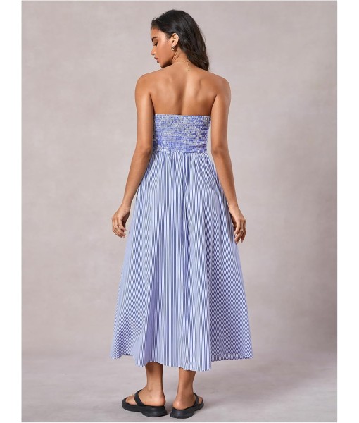 Milumia Women's Striped Strapless Maxi Dress Summer Flared Tube Top Long Dresses with Pocket