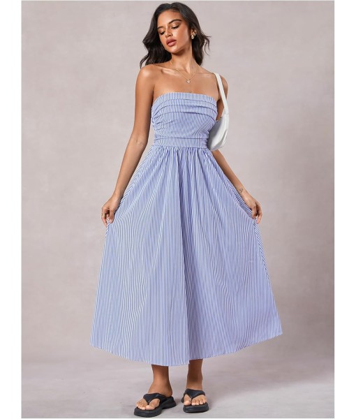 Milumia Women's Striped Strapless Maxi Dress Summer Flared Tube Top Long Dresses with Pocket