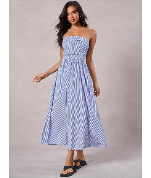 Milumia Women's Striped Strapless Maxi Dress Summer Flared Tube Top Long Dresses with Pocket