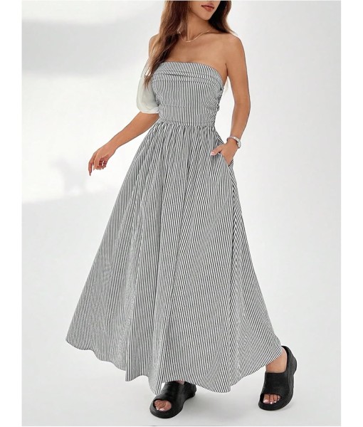 Milumia Women's Striped Strapless Maxi Dress Summer Flared Tube Top Long Dresses with Pocket