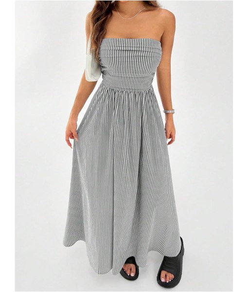 Milumia Women's Striped Strapless Maxi Dress Summer Flared Tube Top Long Dresses with Pocket