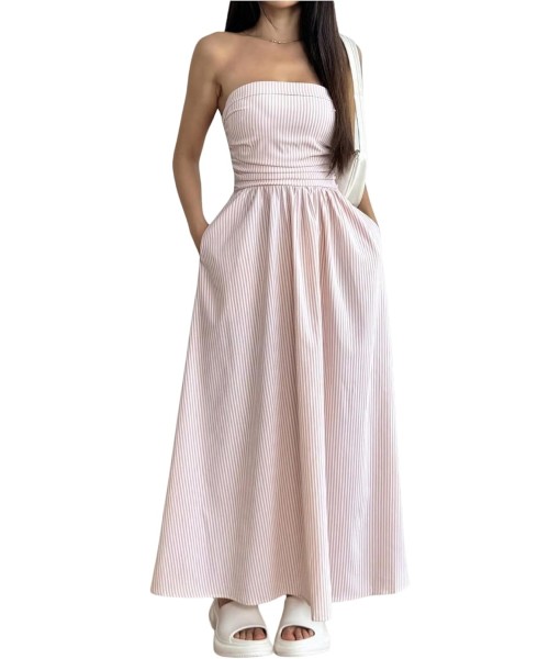 Milumia Women's Striped Strapless Maxi Dress Summer Flared Tube Top Long Dresses with Pocket