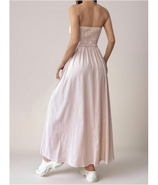 Milumia Women's Striped Strapless Maxi Dress Summer Flared Tube Top Long Dresses with Pocket