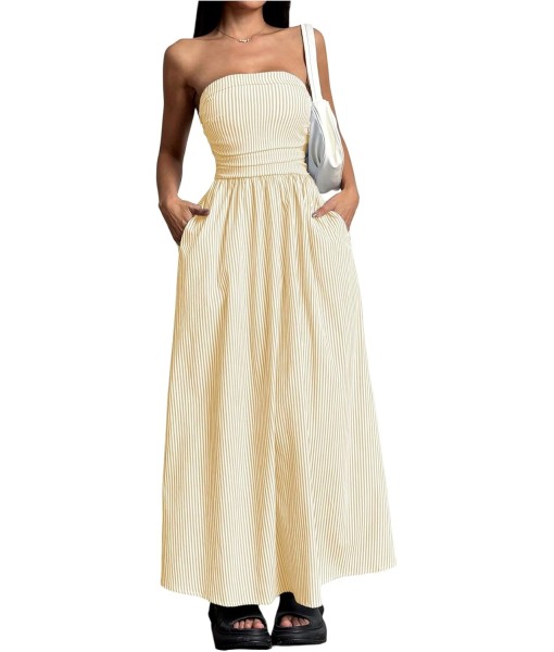 Milumia Women's Striped Strapless Maxi Dress Summer Flared Tube Top Long Dresses with Pocket