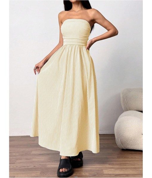 Milumia Women's Striped Strapless Maxi Dress Summer Flared Tube Top Long Dresses with Pocket