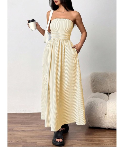 Milumia Women's Striped Strapless Maxi Dress Summer Flared Tube Top Long Dresses with Pocket