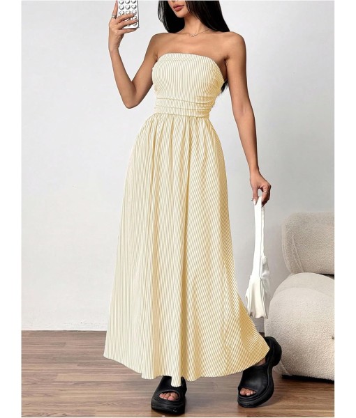 Milumia Women's Striped Strapless Maxi Dress Summer Flared Tube Top Long Dresses with Pocket