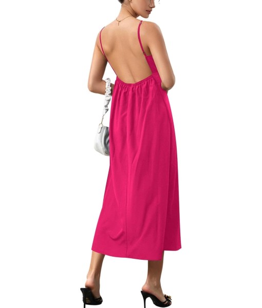 SOLY HUX Women's Summer Dress Backless V Neck Spaghetti Strap Loose Flowy Midi Cami Dresses