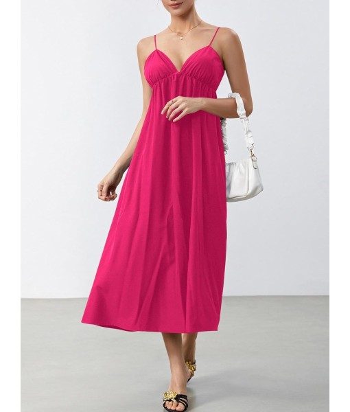 SOLY HUX Women's Summer Dress Backless V Neck Spaghetti Strap Loose Flowy Midi Cami Dresses