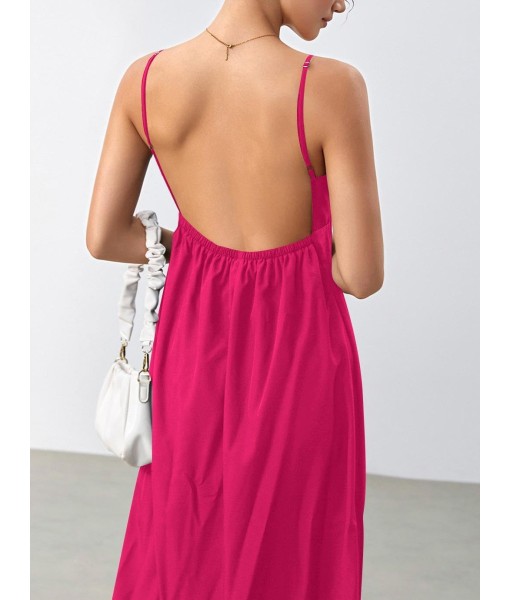 SOLY HUX Women's Summer Dress Backless V Neck Spaghetti Strap Loose Flowy Midi Cami Dresses