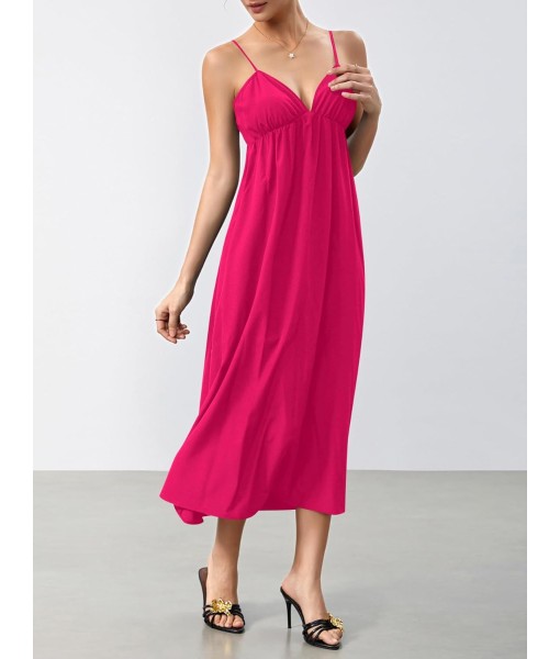 SOLY HUX Women's Summer Dress Backless V Neck Spaghetti Strap Loose Flowy Midi Cami Dresses