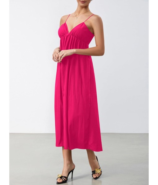 SOLY HUX Women's Summer Dress Backless V Neck Spaghetti Strap Loose Flowy Midi Cami Dresses