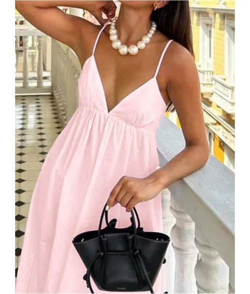 SOLY HUX Women's Summer Dress Backless V Neck Spaghetti Strap Loose Flowy Midi Cami Dresses