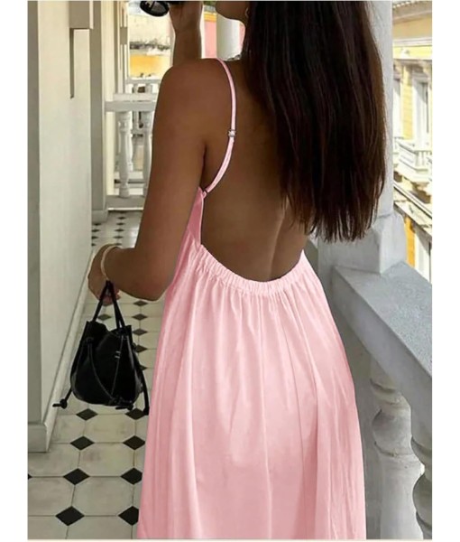 SOLY HUX Women's Summer Dress Backless V Neck Spaghetti Strap Loose Flowy Midi Cami Dresses