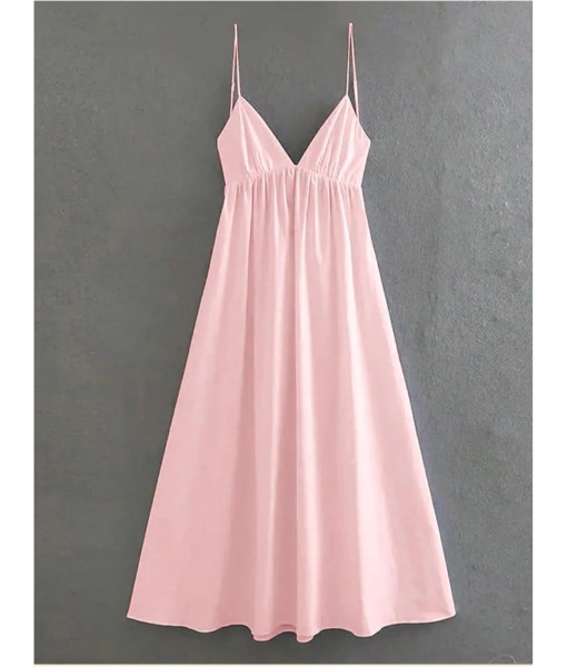 SOLY HUX Women's Summer Dress Backless V Neck Spaghetti Strap Loose Flowy Midi Cami Dresses
