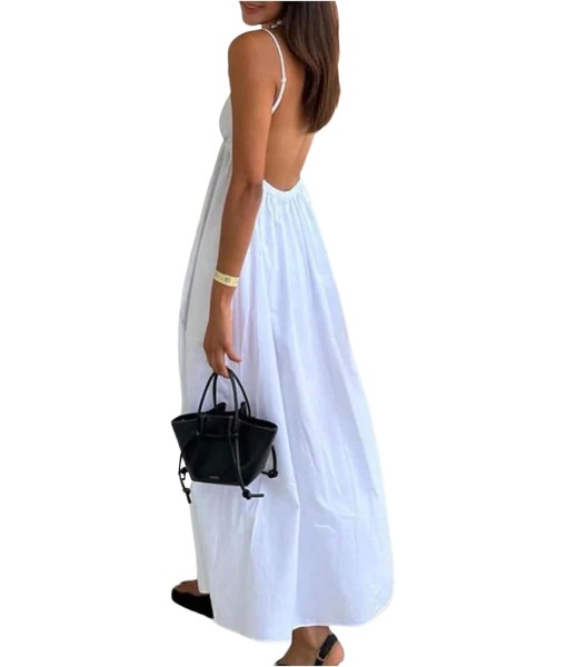 SOLY HUX Women's Summer Dress Backless V Neck Spaghetti Strap Loose Flowy Midi Cami Dresses