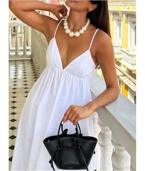 SOLY HUX Women's Summer Dress Backless V Neck Spaghetti Strap Loose Flowy Midi Cami Dresses
