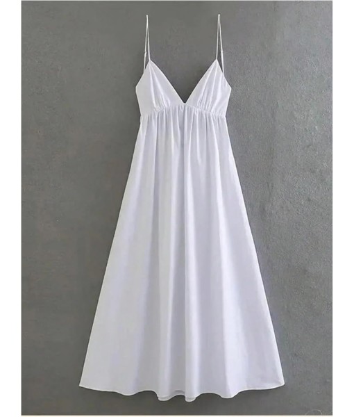 SOLY HUX Women's Summer Dress Backless V Neck Spaghetti Strap Loose Flowy Midi Cami Dresses