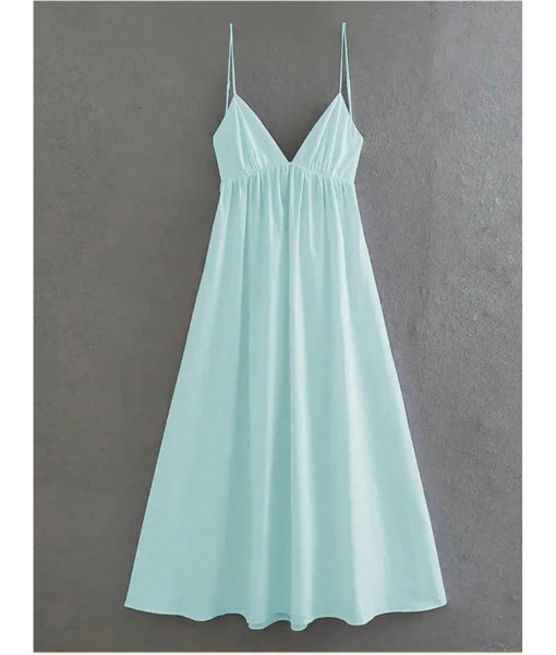 SOLY HUX Women's Summer Dress Backless V Neck Spaghetti Strap Loose Flowy Midi Cami Dresses