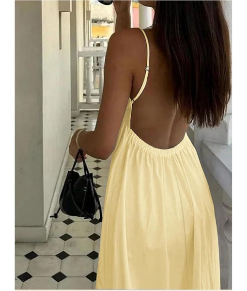 SOLY HUX Women's Summer Dress Backless V Neck Spaghetti Strap Loose Flowy Midi Cami Dresses
