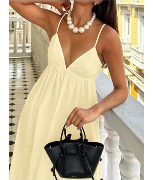 SOLY HUX Women's Summer Dress Backless V Neck Spaghetti Strap Loose Flowy Midi Cami Dresses