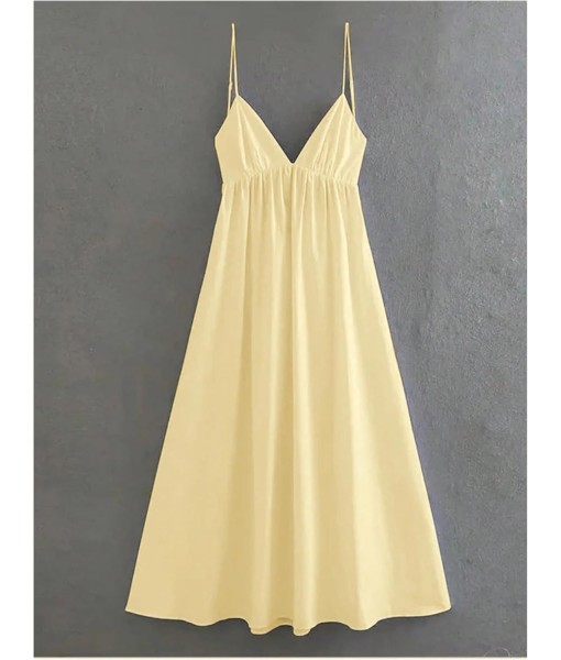 SOLY HUX Women's Summer Dress Backless V Neck Spaghetti Strap Loose Flowy Midi Cami Dresses