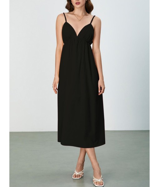 SOLY HUX Women's Summer Dress Backless V Neck Spaghetti Strap Loose Flowy Midi Cami Dresses