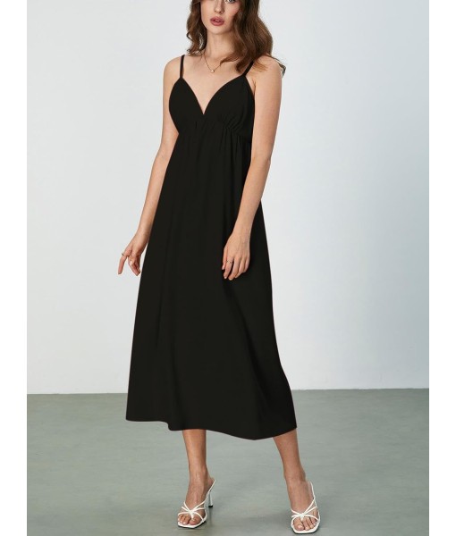 SOLY HUX Women's Summer Dress Backless V Neck Spaghetti Strap Loose Flowy Midi Cami Dresses