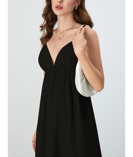 SOLY HUX Women's Summer Dress Backless V Neck Spaghetti Strap Loose Flowy Midi Cami Dresses
