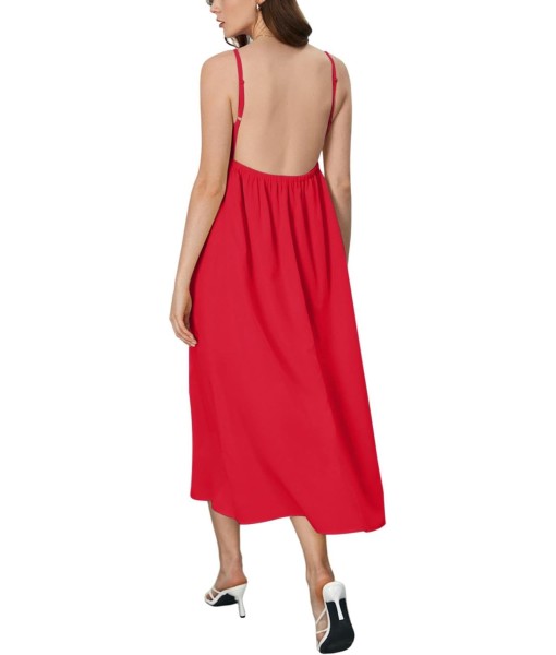 SOLY HUX Women's Summer Dress Backless V Neck Spaghetti Strap Loose Flowy Midi Cami Dresses