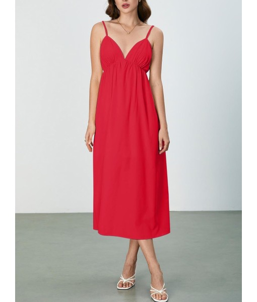 SOLY HUX Women's Summer Dress Backless V Neck Spaghetti Strap Loose Flowy Midi Cami Dresses