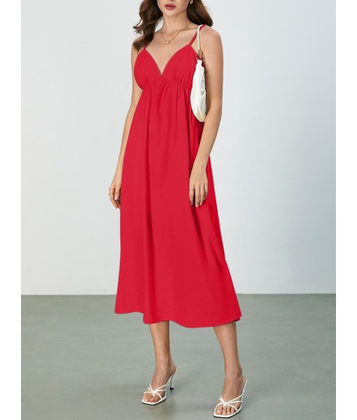 SOLY HUX Women's Summer Dress Backless V Neck Spaghetti Strap Loose Flowy Midi Cami Dresses