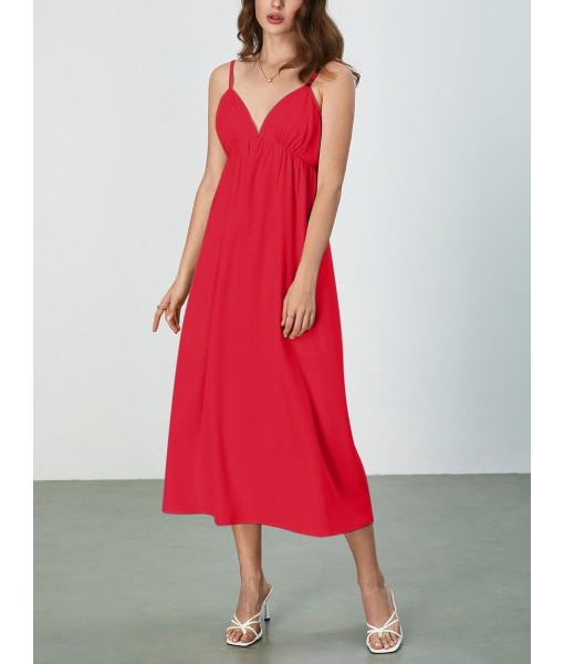 SOLY HUX Women's Summer Dress Backless V Neck Spaghetti Strap Loose Flowy Midi Cami Dresses