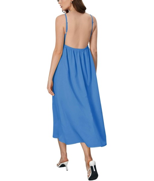 SOLY HUX Women's Summer Dress Backless V Neck Spaghetti Strap Loose Flowy Midi Cami Dresses