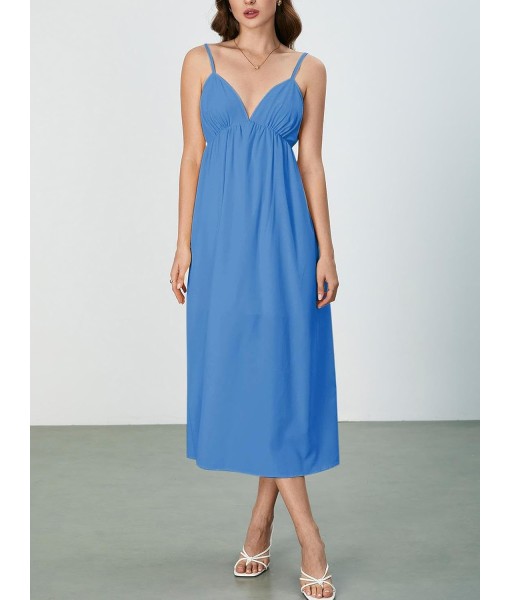 SOLY HUX Women's Summer Dress Backless V Neck Spaghetti Strap Loose Flowy Midi Cami Dresses