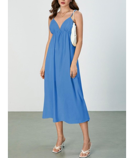 SOLY HUX Women's Summer Dress Backless V Neck Spaghetti Strap Loose Flowy Midi Cami Dresses